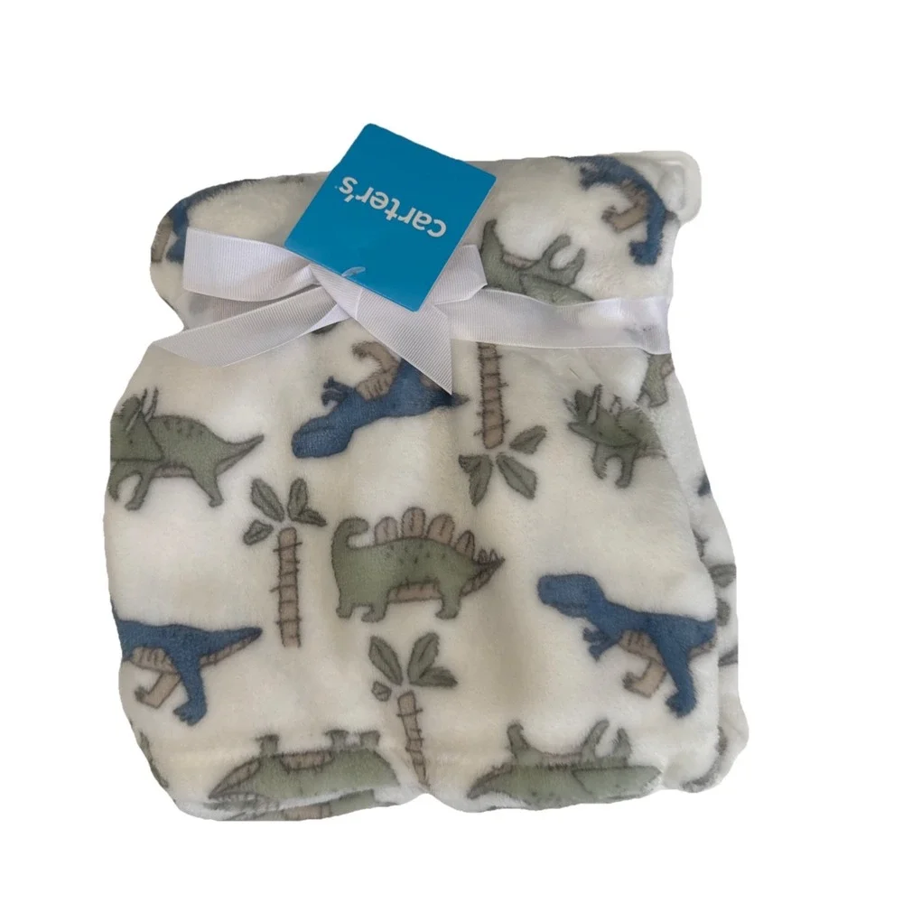 Carters Baby Boy White Dinosaur Themed Baby Blanket Newborn Baby Gift 30x40